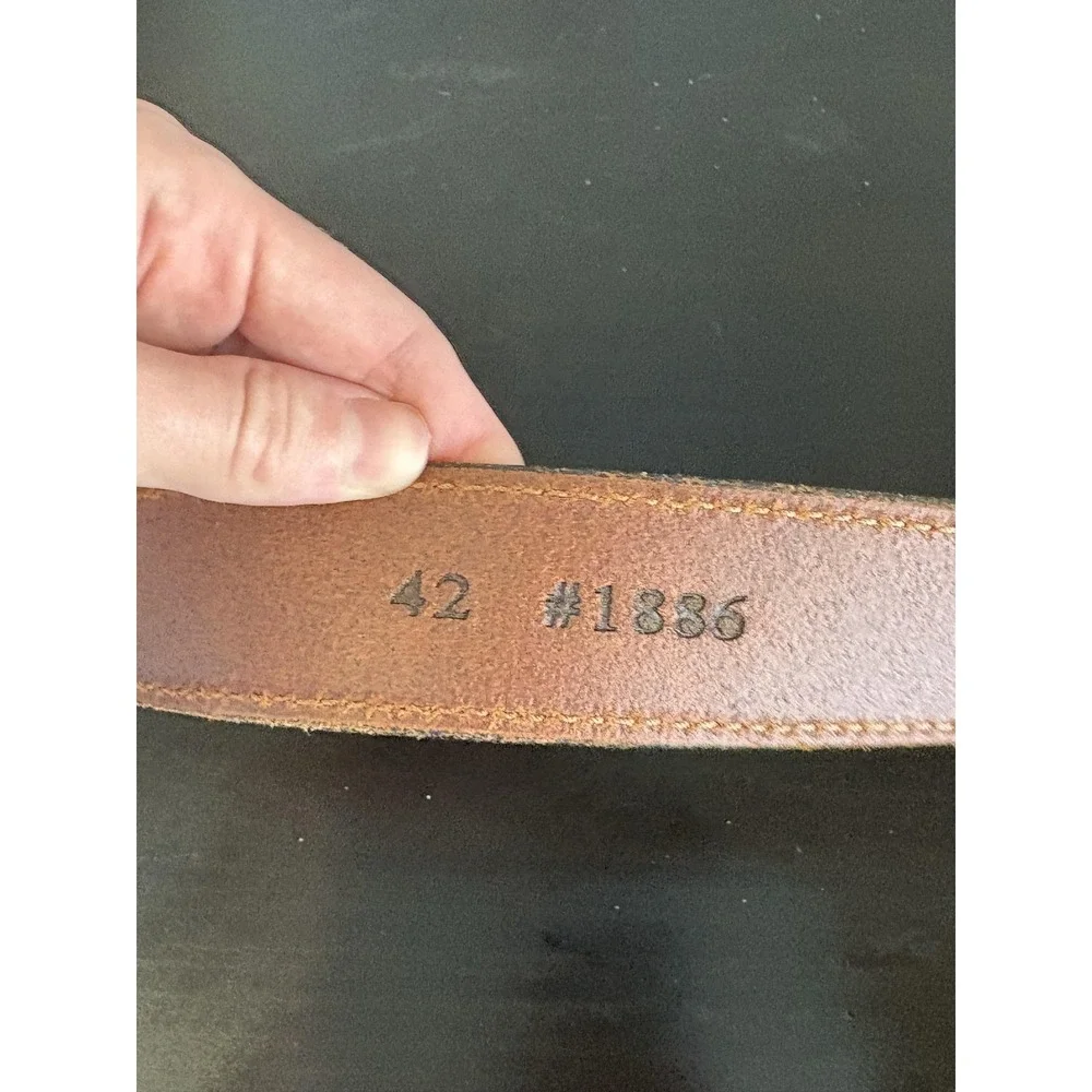 KLW Belt Mens 42 Brown Leather Western Silver Buckle Handmade USA #1886 Cowboy